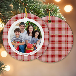 Elegantes Rotes Kariertes Foto Weihnachten Keramik Ornament