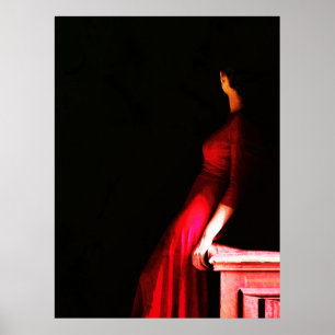 Elegantes rotes Kleid  Geheimnisvolle Frau in Scha Poster