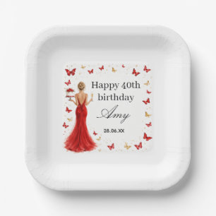 Elegantes rotes Kleid zum 40. Geburtstag mit Schme Pappteller