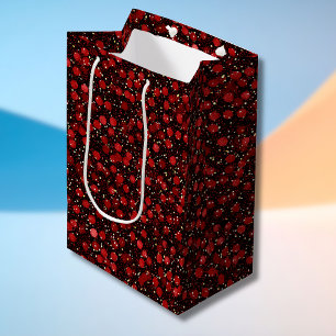 Elegantes rotes Konfetti auf schwarzem Glitter-Sti Mittlere Geschenktüte