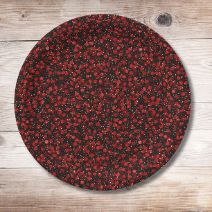 Elegantes rotes Konfetti auf schwarzem Glitter-Sti Pappteller