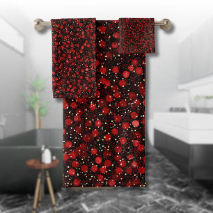 Elegantes rotes Konfetti auf schwarzem Glitter-Sty Badhandtuch Set