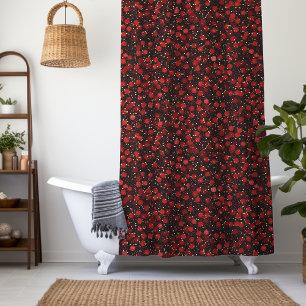 Elegantes rotes Konfetti auf schwarzem Glitter-Sty Duschvorhang