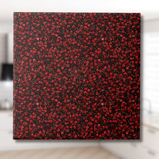 Elegantes rotes Konfetti auf schwarzem Glitter-Sty Fliese