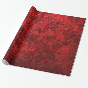 Elegantes rotes königliches Damast-Blumenmuster Geschenkpapier