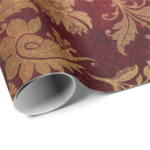 Elegantes rotes königliches Damast-Blumenmuster Geschenkpapier