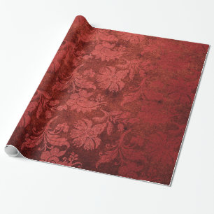 Elegantes rotes königliches Damast-Blumenmuster Geschenkpapier