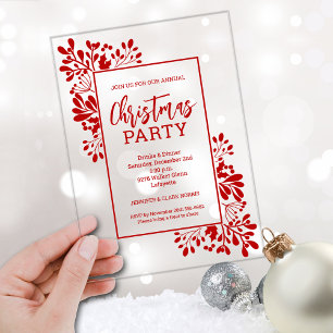 Elegantes rotes Laub Weihnachtsfeier Acryleinladungen