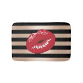 elegantes rotes LippenRosen-Goldschwarzes stripes Badematte (Vorderseite)