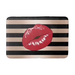 elegantes rotes LippenRosen-Goldschwarzes stripes Badematte