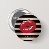 elegantes rotes LippenRosen-Goldschwarzes stripes Button (Vorne & Hinten)