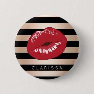 elegantes rotes LippenRosen-Goldschwarzes stripes Button