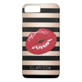 elegantes rotes LippenRosen-Goldschwarzes stripes Case-Mate iPhone Hülle (Rückseite)