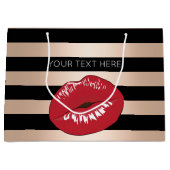 elegantes rotes LippenRosen-Goldschwarzes stripes Große Geschenktüte (Vorderseite)