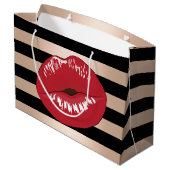 elegantes rotes LippenRosen-Goldschwarzes stripes Große Geschenktüte (Rückseite Schrägansicht)