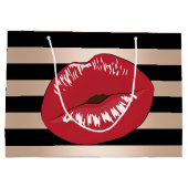 elegantes rotes LippenRosen-Goldschwarzes stripes Große Geschenktüte (Rückseite)