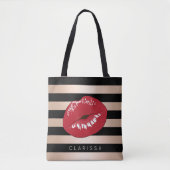 elegantes rotes LippenRosen-Goldschwarzes stripes Tasche (Vorderseite)