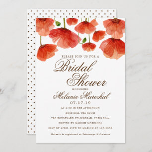 Elegantes Rotes Mohn Blume Brautparty Einladung