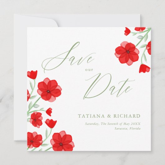 Elegantes Rotes Mohnblau Rettete unser Datum Save The Date (Vorderseite)