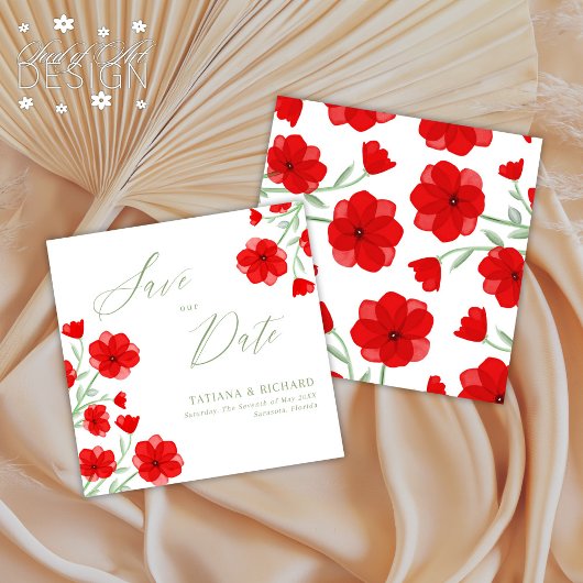 Elegantes Rotes Mohnblau Rettete unser Datum Save The Date