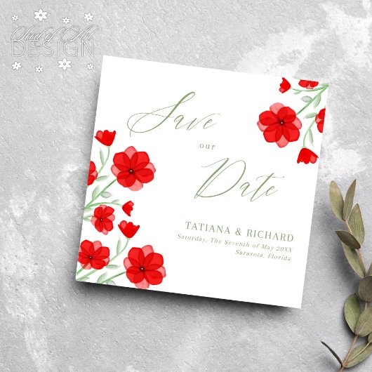 Elegantes Rotes Mohnblau Rettete unser Datum Save The Date