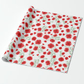 Elegantes rotes Mohnmuster Geschenkpapier (Ungerollt)