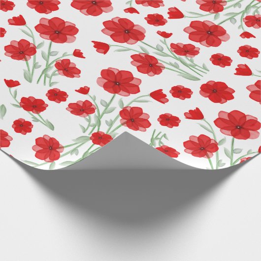 Elegantes rotes Mohnmuster Geschenkpapier (Ecke)
