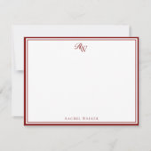Elegantes rotes Monogramm mit zwei Rändern Mitteilungskarte (Vorderseite)