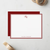 Elegantes rotes Monogramm mit zwei Rändern Mitteilungskarte (Vorderseite/Rückseite Beispiel)
