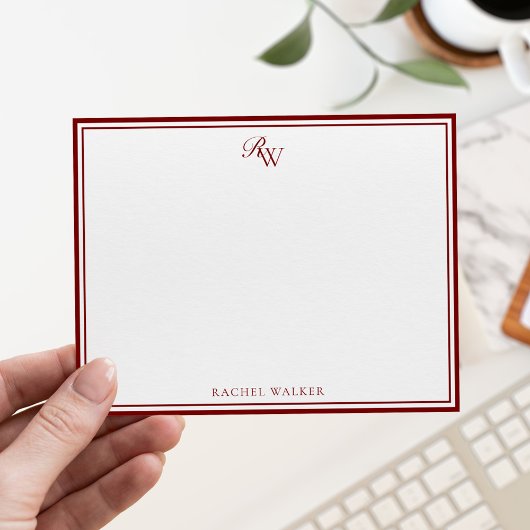 Elegantes rotes Monogramm mit zwei Rändern Mitteilungskarte
