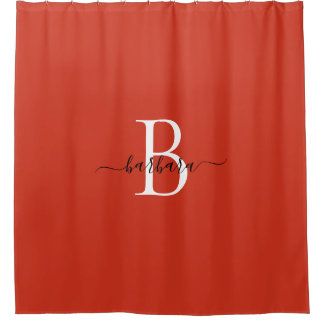 Elegantes rotes Monogramm-Schriftnamensschild Duschvorhang