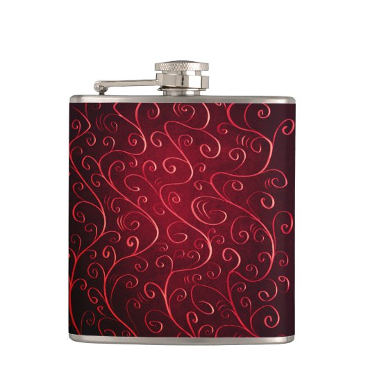 Elegantes rotes Muster Flachmann (Vorderseite)