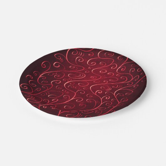 Elegantes rotes Muster Pappteller (Schrägansicht)