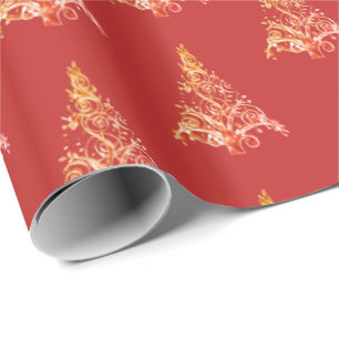 Elegantes rotes orange Weihnachtsbaum-Muster Geschenkpapier