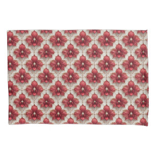 Elegantes rotes Orchideenmuster mit Perlen Kissenbezug