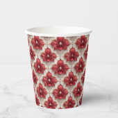 Elegantes rotes Orchideenmuster mit Perlen Pappbecher (Vorderseite)