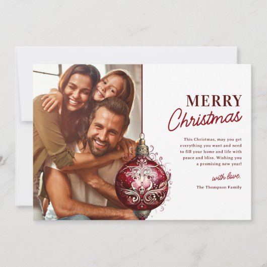 Elegantes Rotes Ornament Foto Weihnachten (Vorderseite)