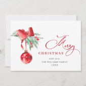 Elegantes Rotes Ornament Weihnachten Gruß 3 FOTO (Vorderseite)