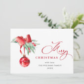 Elegantes Rotes Ornament Weihnachten Gruß 3 FOTO (Stehend Vorderseite)