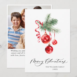 Elegantes Rotes Ornament Weihnachtsgrüße FOTO Feiertagskarte