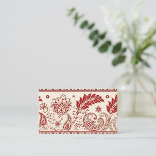 Elegantes rotes Paisley Blumenmuster - Traditionel Begleitkarte (Stehend Vorderseite)