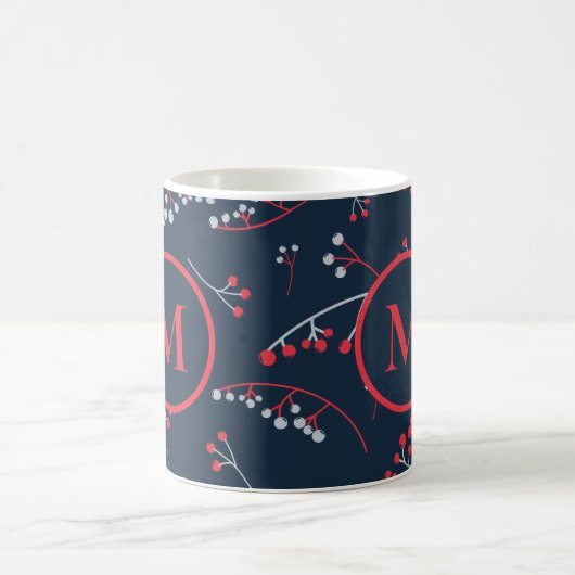 Elegantes rotes Pastellgraubeermuster auf Monogram Kaffeetasse (Mittel)