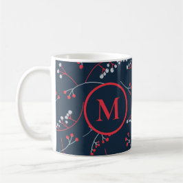 Elegantes rotes Pastellgraubeermuster auf Monogram Kaffeetasse