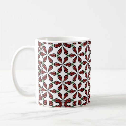 Elegantes rotes Petalmuster auf schwarz | Moderne Kaffeetasse (Links)