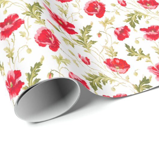 Elegantes rotes Pfefferblatt & grüne Blätter Blume Geschenkpapier (Rolleneckpunkt)