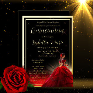 Elegantes rotes Quinceañera- Geburtstags-Faux-Gl Folieneinladung
