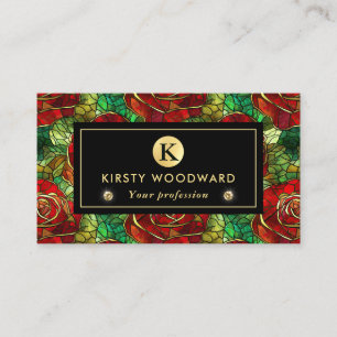 Elegantes rotes Rosen-Buntglas-Muster Visitenkarte