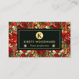 Elegantes rotes Rosen-Faux-Buntglas-Muster Visitenkarte