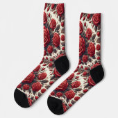 Elegantes rotes Rosen-Mandala Socken (Linkes Detail)