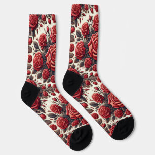 Elegantes rotes Rosen-Mandala Socken